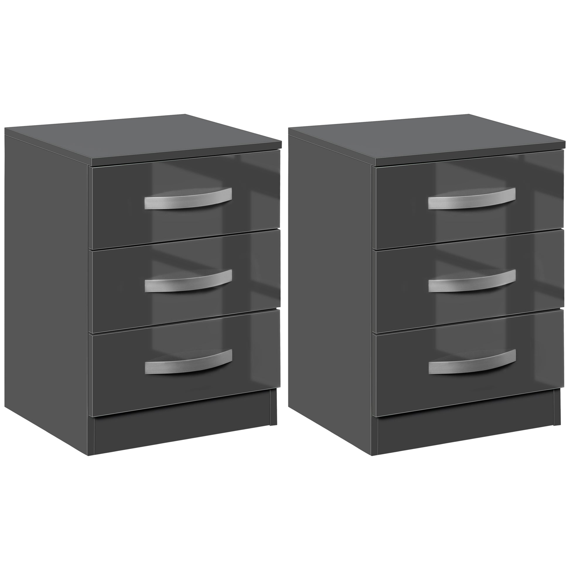 Bedside Table Modern, Set of 2 with 3 Drawers for Bedroom and Living Room made of MDF, 40x36x56cm, Gray