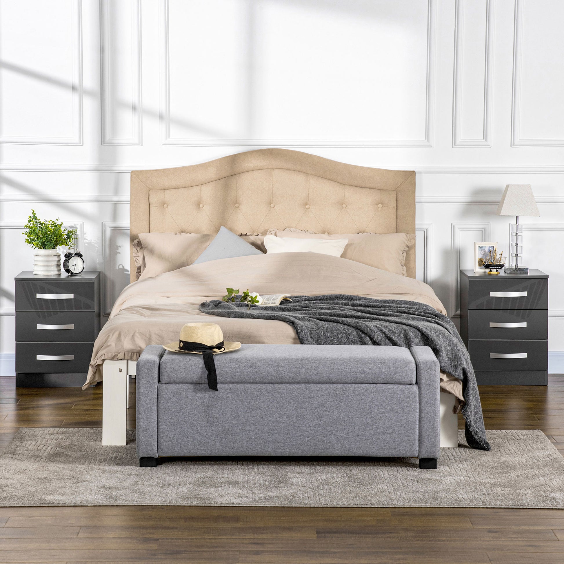 Bedside Table Modern, Set of 2 with 3 Drawers for Bedroom and Living Room made of MDF, 40x36x56cm, Gray