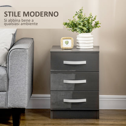 Bedside Table Modern, Set of 2 with 3 Drawers for Bedroom and Living Room made of MDF, 40x36x56cm, Gray