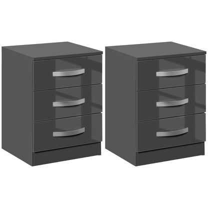 Bedside Table Modern, Set of 2 with 3 Drawers for Bedroom and Living Room made of MDF, 40x36x56cm, Gray
