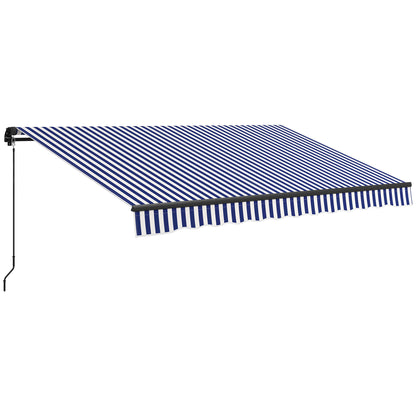Retractable Awning with Hand Crank, 350 x 300 cm, UV30+ Sun Shade Patio Awning, Adjustable Angle 45-85°, Balcony Awning with Waterproof Coating, Wall-Mounted, Blue+White