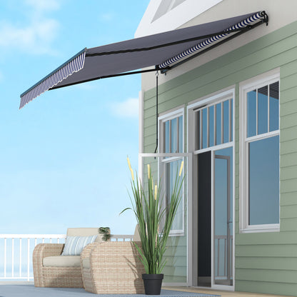 Retractable Awning with Hand Crank, 350 x 300 cm, UV30+ Sun Shade Patio Awning, Adjustable Angle 45-85°, Balcony Awning with Waterproof Coating, Wall-Mounted, Blue+White