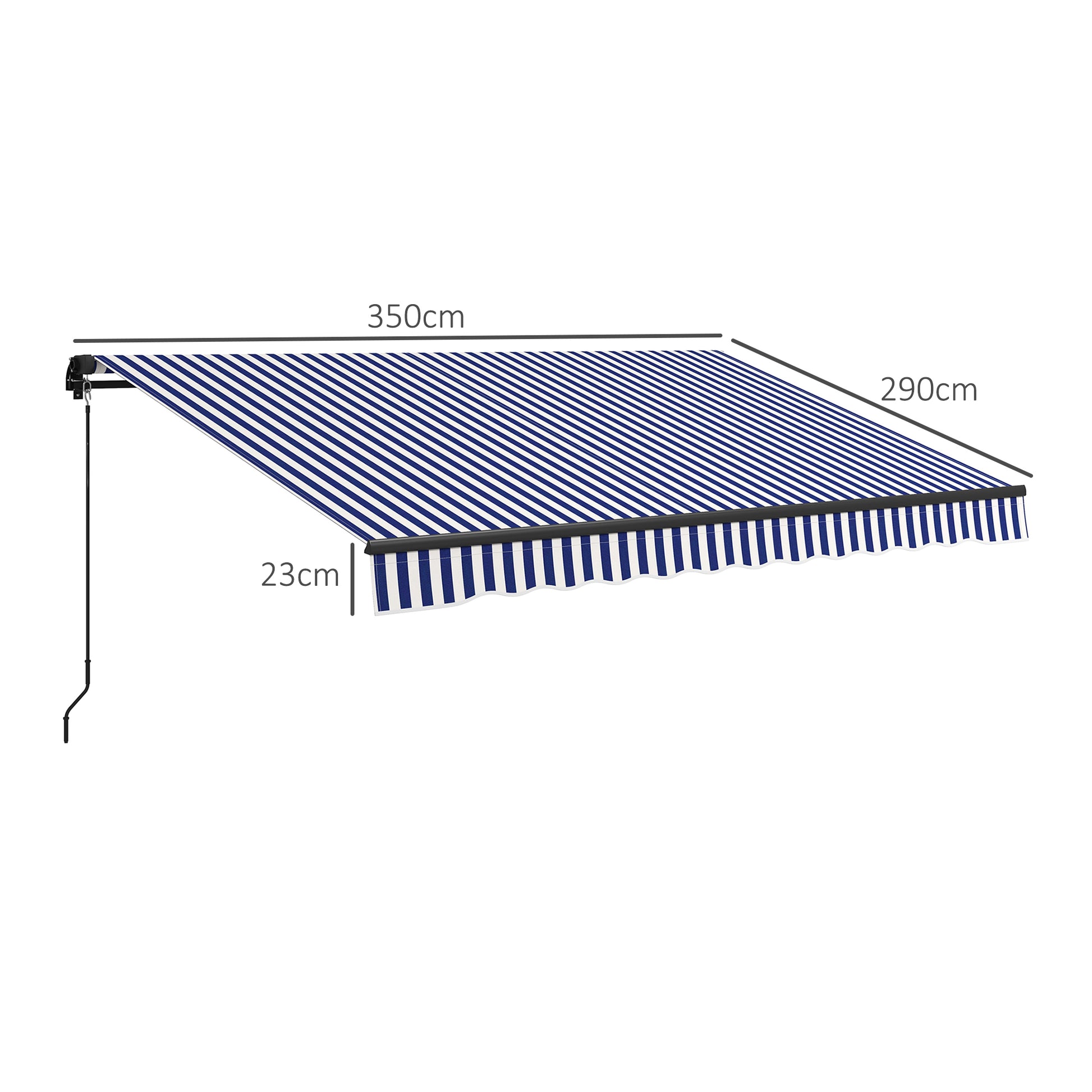 Retractable Awning with Hand Crank, 350 x 300 cm, UV30+ Sun Shade Patio Awning, Adjustable Angle 45-85°, Balcony Awning with Waterproof Coating, Wall-Mounted, Blue+White
