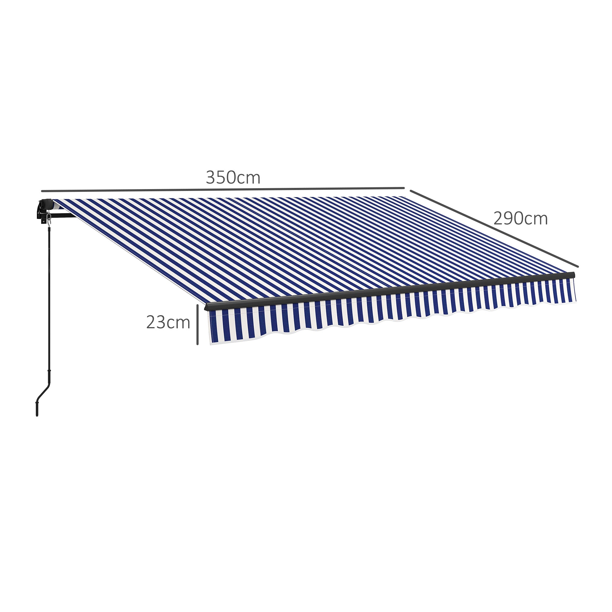 Retractable Awning with Hand Crank, 350 x 300 cm, UV30+ Sun Shade Patio Awning, Adjustable Angle 45-85°, Balcony Awning with Waterproof Coating, Wall-Mounted, Blue+White