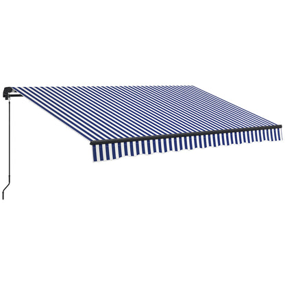 Retractable Awning with Hand Crank, 350 x 300 cm, UV30+ Sun Shade Patio Awning, Adjustable Angle 45-85°, Balcony Awning with Waterproof Coating, Wall-Mounted, Blue+White