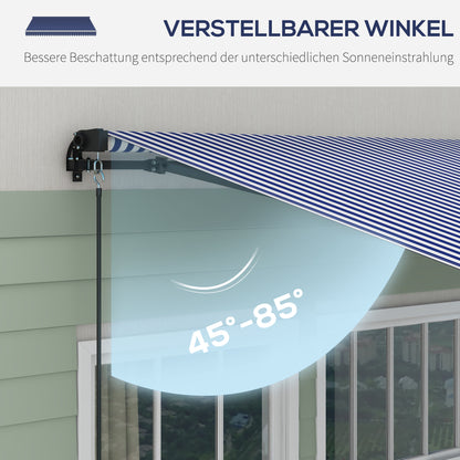 Retractable Awning with Hand Crank, 350 x 300 cm, UV30+ Sun Shade Patio Awning, Adjustable Angle 45-85°, Balcony Awning with Waterproof Coating, Wall-Mounted, Blue+White