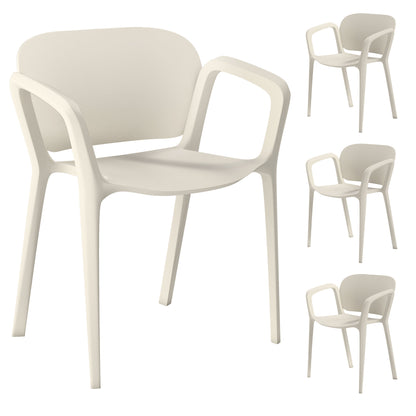 Garden Chair 4-Piece Set Weatherproof Plastic Garden Chairs Stackable Chair with Armrest Backrest Stackable Patio Chair Supports up to 120 kg Garden Furniture for Backyard, Garden, Balcony White