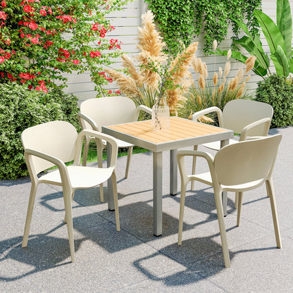 Garden Chair 4-Piece Set Weatherproof Plastic Garden Chairs Stackable Chair with Armrest Backrest Stackable Patio Chair Supports up to 120 kg Garden Furniture for Backyard, Garden, Balcony White