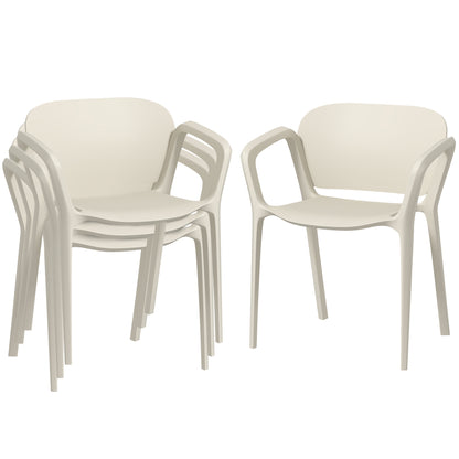 Garden Chair 4-Piece Set Weatherproof Plastic Garden Chairs Stackable Chair with Armrest Backrest Stackable Patio Chair Supports up to 120 kg Garden Furniture for Backyard, Garden, Balcony White
