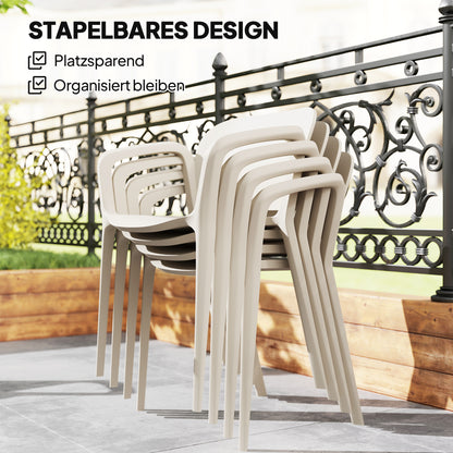 Garden Chair 4-Piece Set Weatherproof Plastic Garden Chairs Stackable Chair with Armrest Backrest Stackable Patio Chair Supports up to 120 kg Garden Furniture for Backyard, Garden, Balcony White