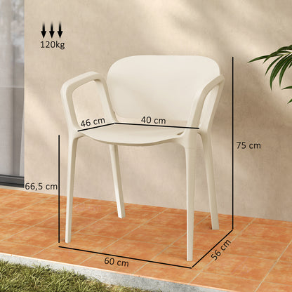 Garden Chair 4-Piece Set Weatherproof Plastic Garden Chairs Stackable Chair with Armrest Backrest Stackable Patio Chair Supports up to 120 kg Garden Furniture for Backyard, Garden, Balcony White