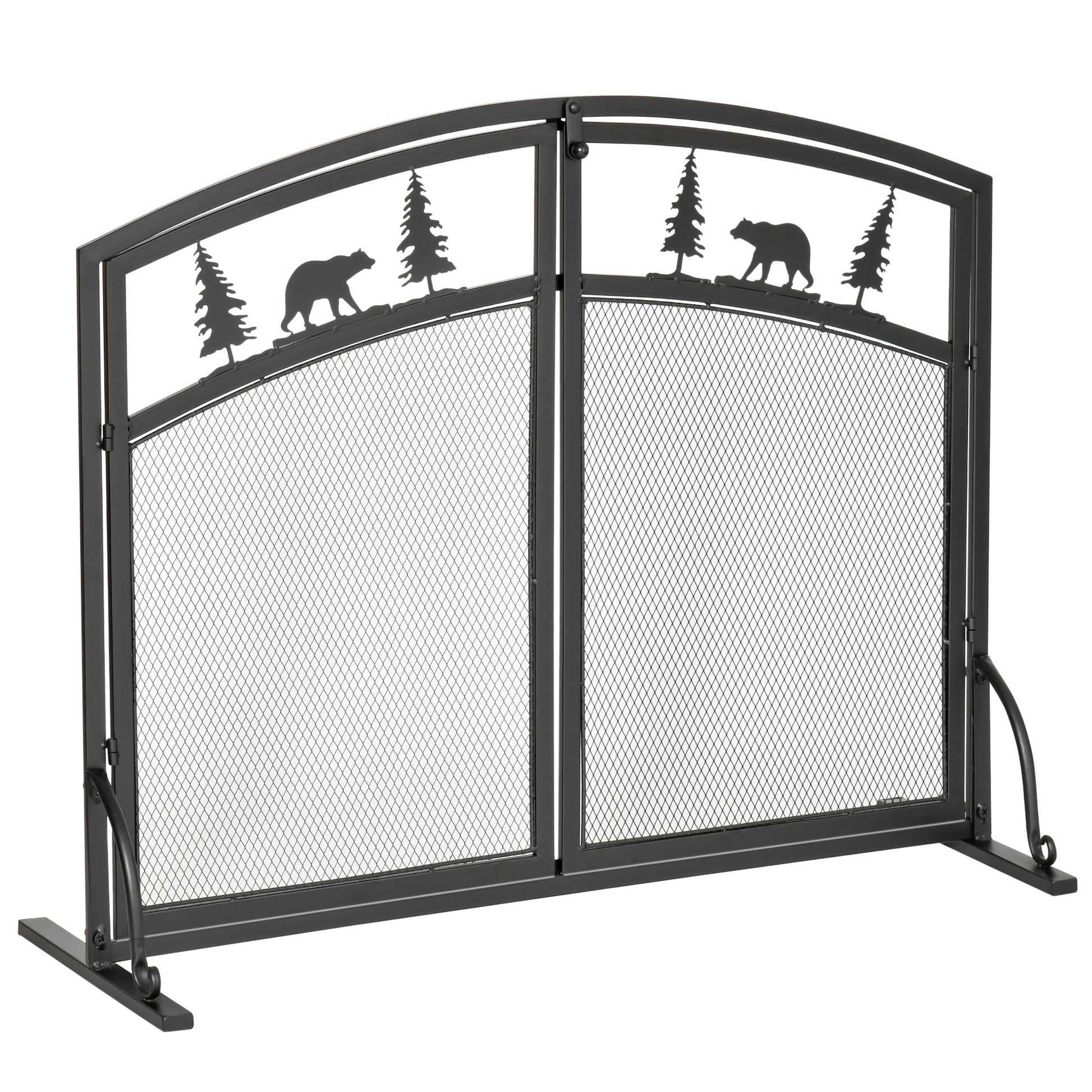 Black Metal Fireplace Spark Guard with 2 Clip Doors, Christmas Decorations, 99x35x80cm