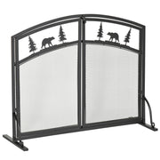 Black Metal Fireplace Spark Guard with 2 Clip Doors, Christmas Decorations, 99x35x80cm