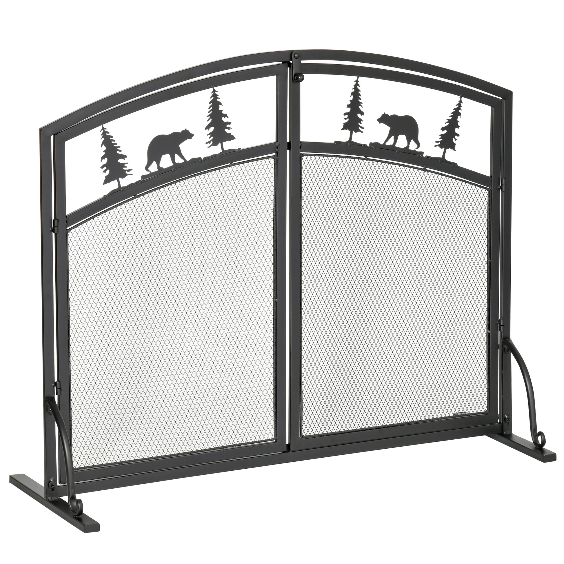 Black Metal Fireplace Spark Guard with 2 Clip Doors, Christmas Decorations, 99x35x80cm