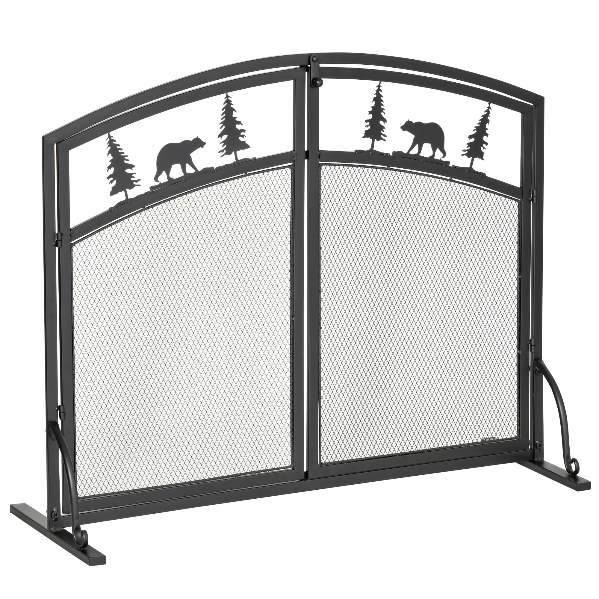 Black Metal Fireplace Spark Guard with 2 Clip Doors, Christmas Decorations, 99x35x80cm
