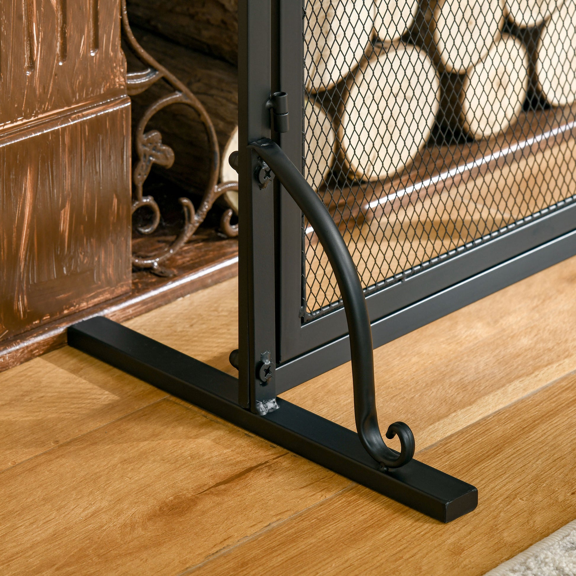 Black Metal Fireplace Spark Guard with 2 Clip Doors, Christmas Decorations, 99x35x80cm