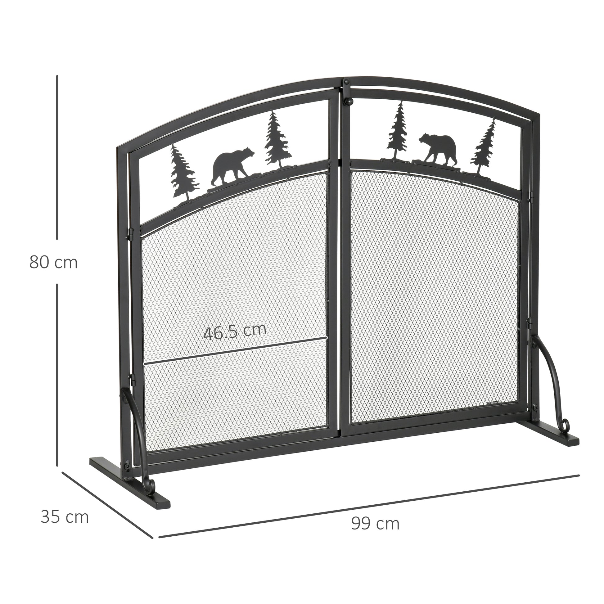 Black Metal Fireplace Spark Guard with 2 Clip Doors, Christmas Decorations, 99x35x80cm