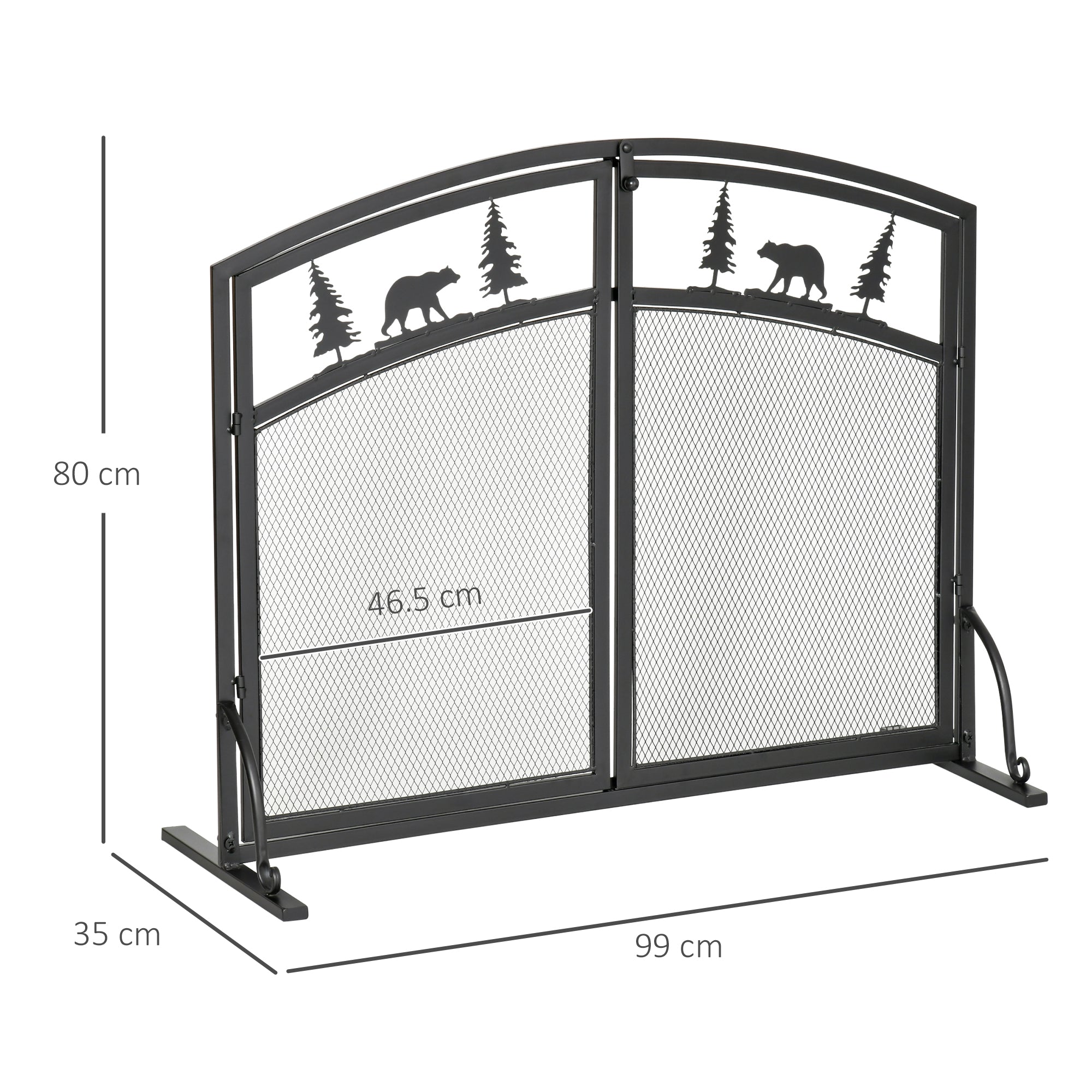 Black Metal Fireplace Spark Guard with 2 Clip Doors, Christmas Decorations, 99x35x80cm