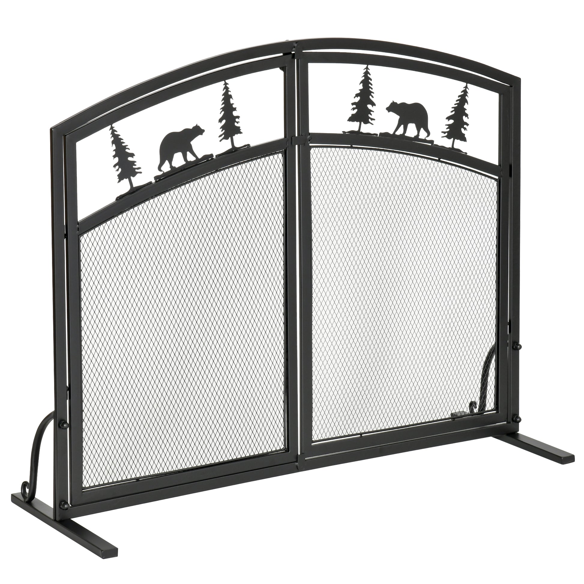 Black Metal Fireplace Spark Guard with 2 Clip Doors, Christmas Decorations, 99x35x80cm