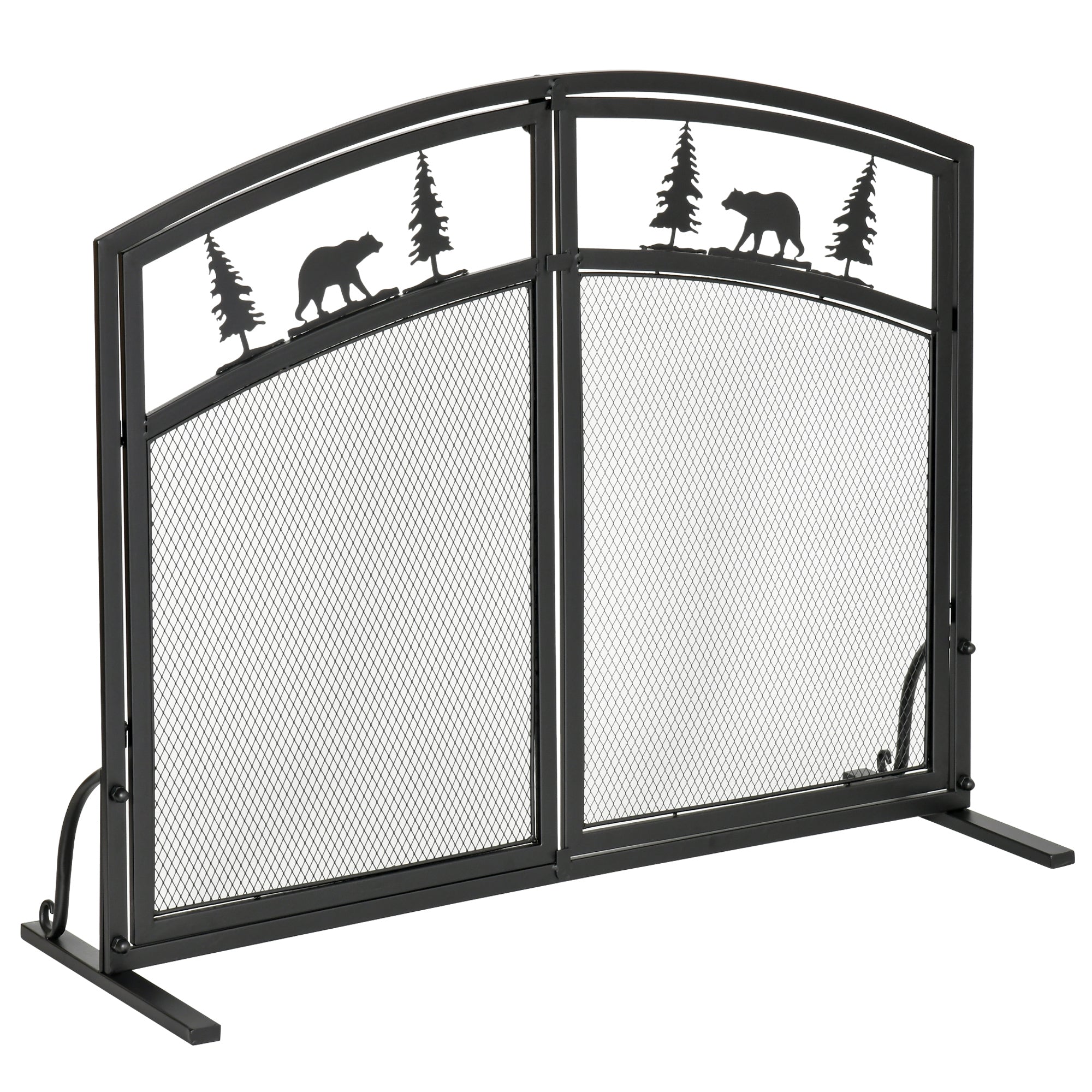 Black Metal Fireplace Spark Guard with 2 Clip Doors, Christmas Decorations, 99x35x80cm