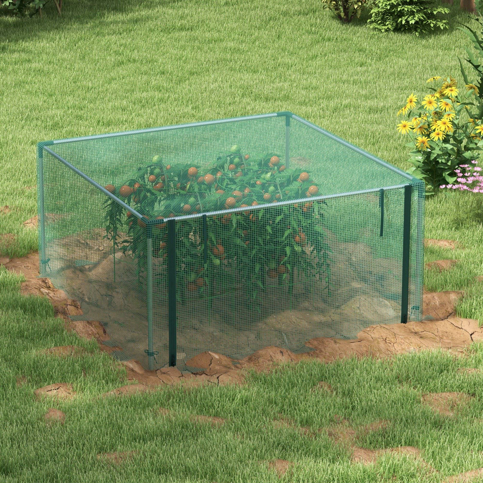 1.25 x 1.25 m Garden Net, Plant Protection Tent with Zippered Door, Insect Protection Net, Windproof Vegetable Net, Pest Protection Net for Garden, Balcony, Steel, Green