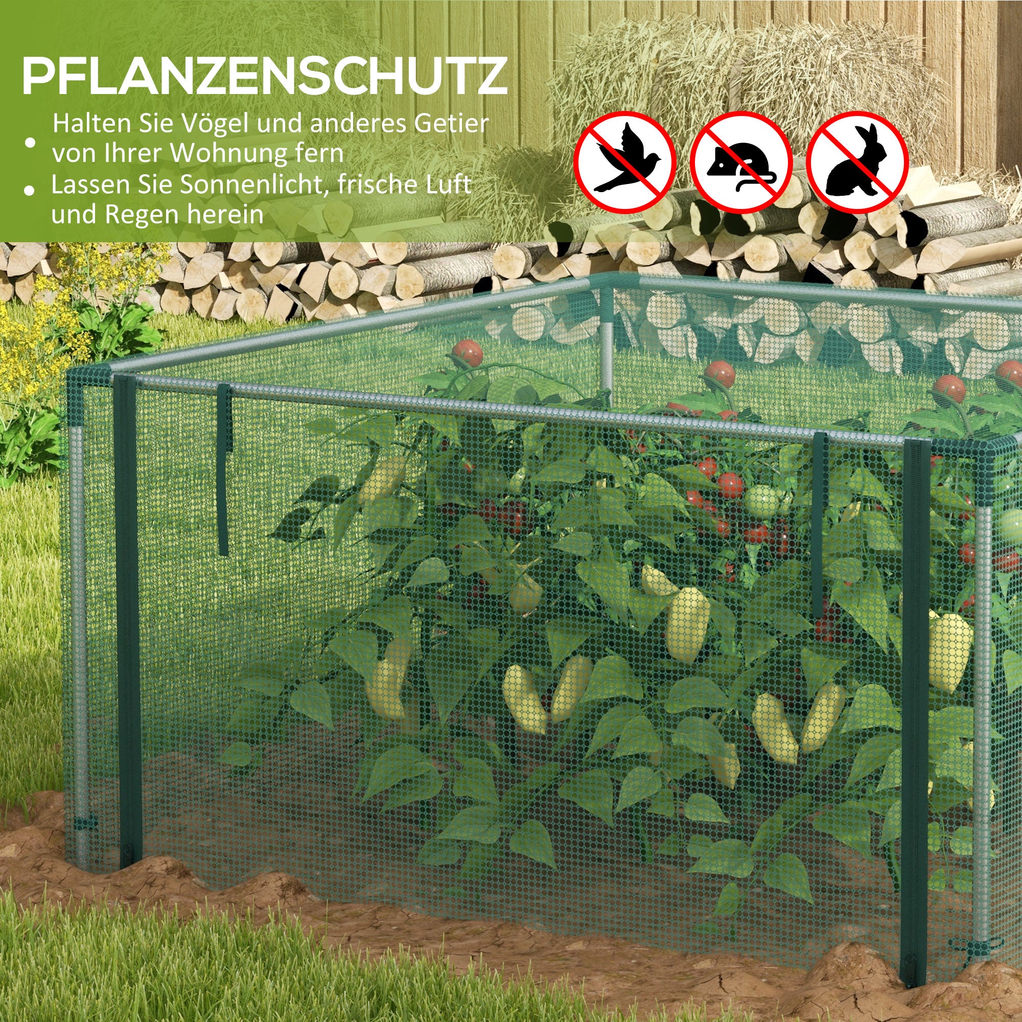 1.25 x 1.25 m Garden Net, Plant Protection Tent with Zippered Door, Insect Protection Net, Windproof Vegetable Net, Pest Protection Net for Garden, Balcony, Steel, Green