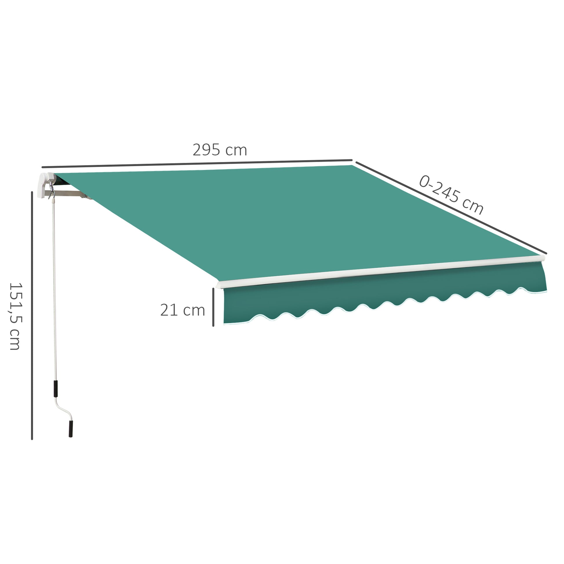 Retractable Manual Awning 3x2.5m Balcony Awning with Waterproof and Anti-UV Metal Crank Outdoor Roll-Up Awning for Garden Terrace Windows Green