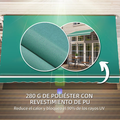 Retractable Manual Awning 3x2.5m Balcony Awning with Waterproof and Anti-UV Metal Crank Outdoor Roll-Up Awning for Garden Terrace Windows Green