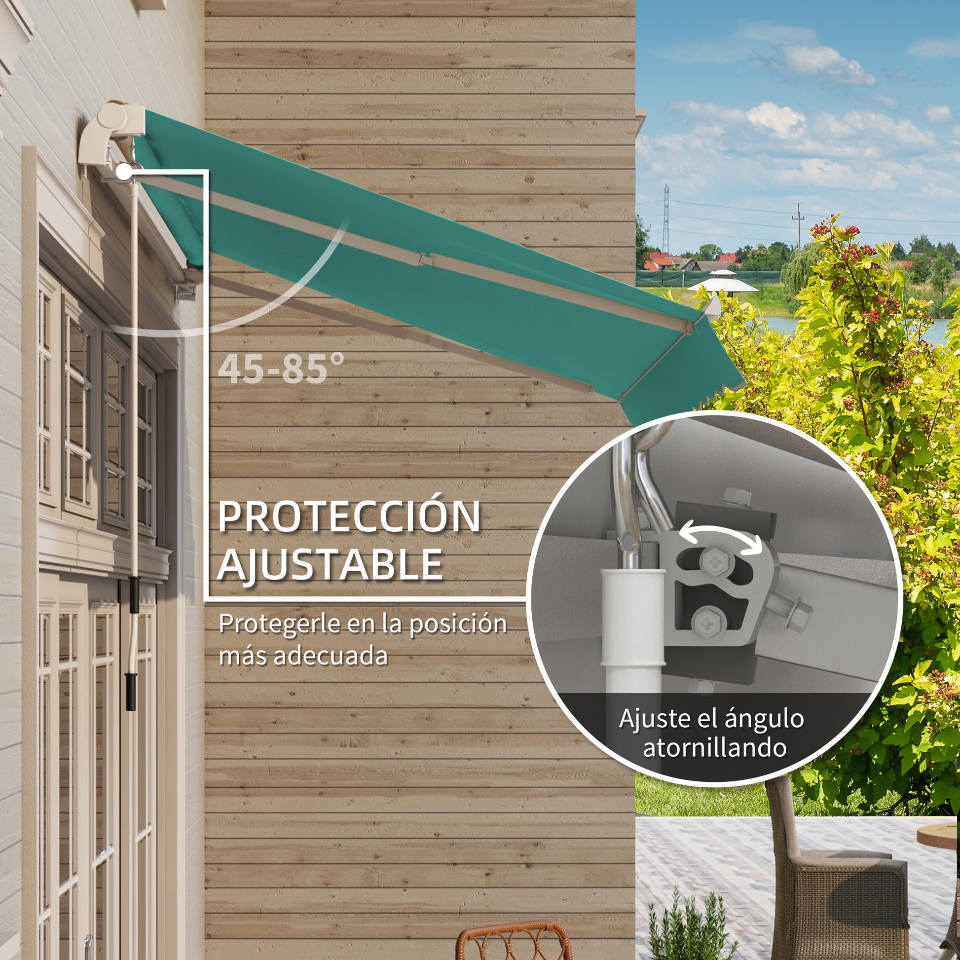 Retractable Manual Awning 3x2.5m Balcony Awning with Waterproof and Anti-UV Metal Crank Outdoor Roll-Up Awning for Garden Terrace Windows Green