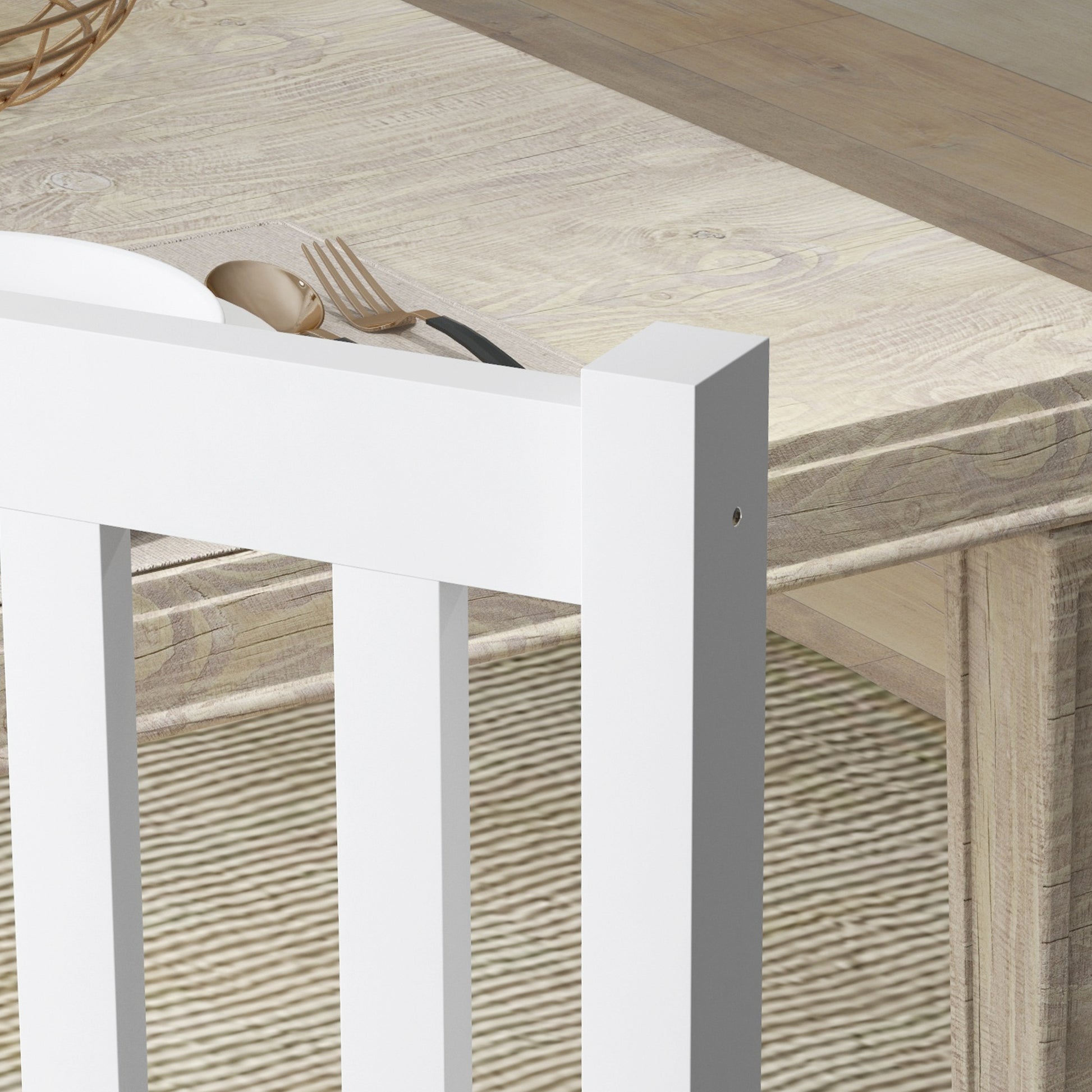 Set of 2 Dining Chairs Kitchen Chair with Slatted Backrest Pine Wood Frame for Living Room and Dining Room Load 120 kg 38.5x47.5x99 cm White and Natural