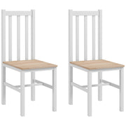 Set of 2 Dining Chairs Kitchen Chair with Slatted Backrest Pine Wood Frame for Living Room and Dining Room Load 120 kg 38.5x47.5x99 cm White and Natural