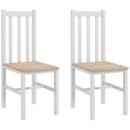 Set of 2 Dining Chairs Kitchen Chair with Slatted Backrest Pine Wood Frame for Living Room and Dining Room Load 120 kg 38.5x47.5x99 cm White and Natural