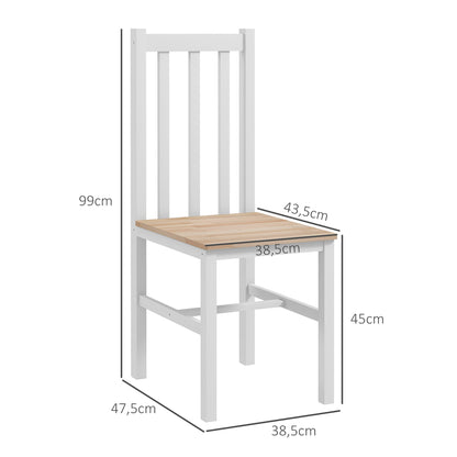 Set of 2 Dining Chairs Kitchen Chair with Slatted Backrest Pine Wood Frame for Living Room and Dining Room Load 120 kg 38.5x47.5x99 cm White and Natural