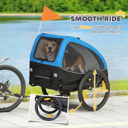 Foldable Dog Bike Trailer with Reflectors, Mesh Windows, Wheels, Rear Door & Safety Flag — Blue — Holds up to 44 lb