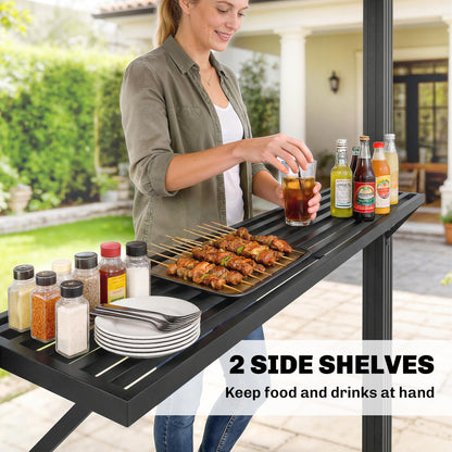 Grill Pavilion 2.5 x 1.5 m (approx. 8.2 x 4.9 ft) — Waterproof Double Polycarbonate Roof BBQ Canopy with Side Shelves, Aluminum Frame, UV-Resistant, Brown