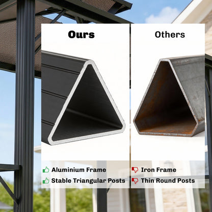 Grill Pavilion 2.5 x 1.5 m (approx. 8.2 x 4.9 ft) — Waterproof Double Polycarbonate Roof BBQ Canopy with Side Shelves, Aluminum Frame, UV-Resistant, Brown