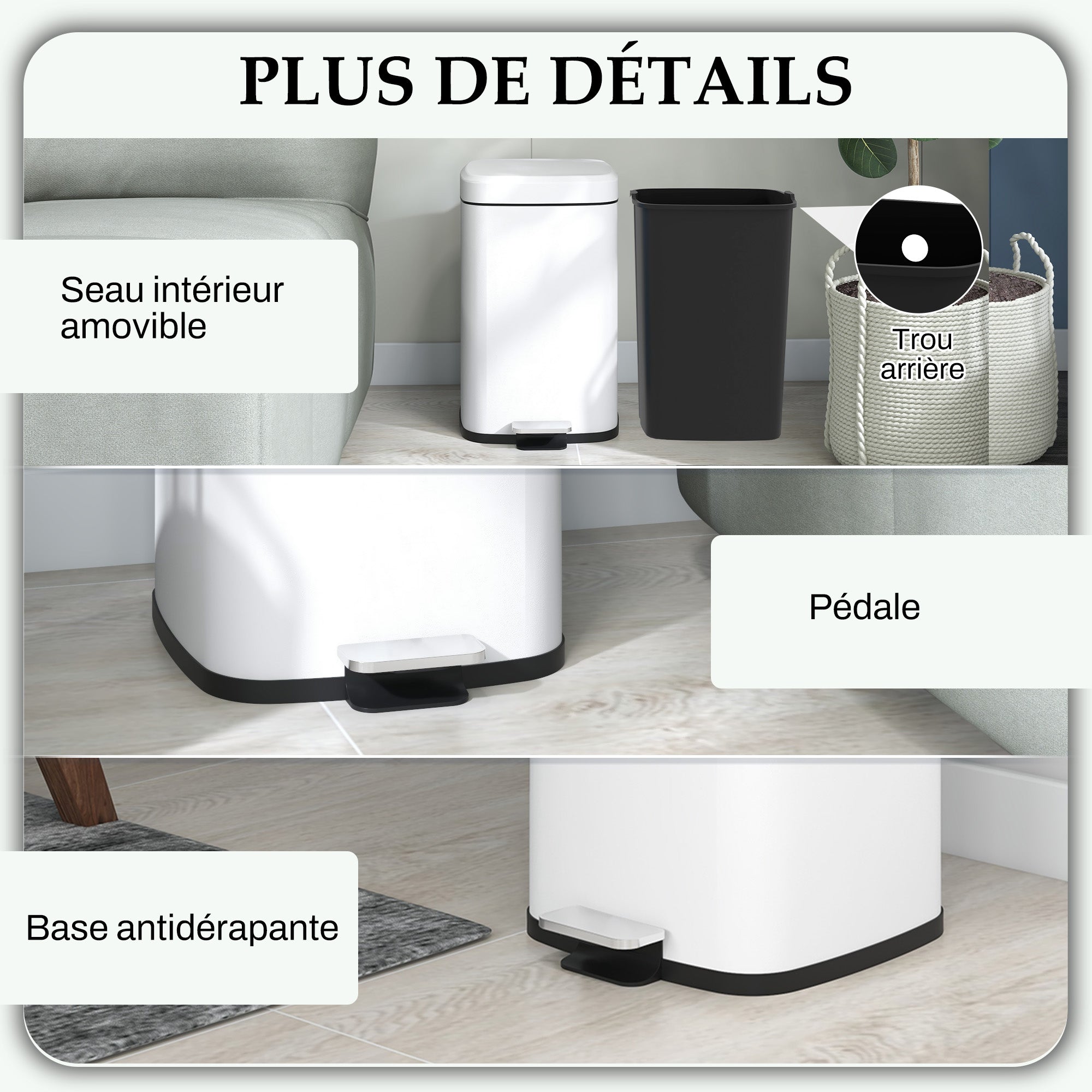 20L Kitchen Bin Pedal Bin Stainless Steel with Soft-Close Lid, Compact, Removable Inner Bucket, 28L x 35W x 45H cm, White