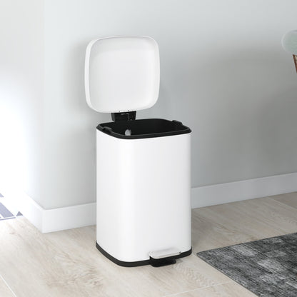 20L Kitchen Bin Pedal Bin Stainless Steel with Soft-Close Lid, Compact, Removable Inner Bucket, 28L x 35W x 45H cm, White