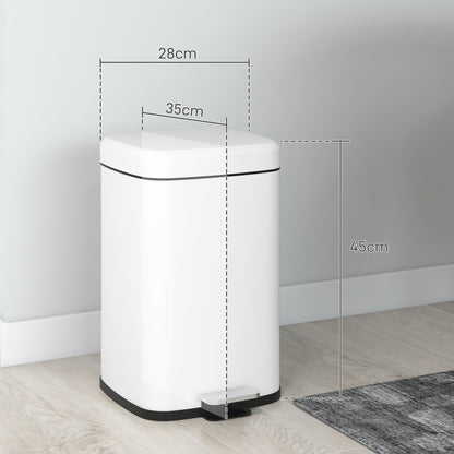 20L Kitchen Bin Pedal Bin Stainless Steel with Soft-Close Lid, Compact, Removable Inner Bucket, 28L x 35W x 45H cm, White