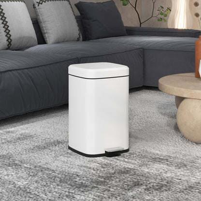 20L Kitchen Bin Pedal Bin Stainless Steel with Soft-Close Lid, Compact, Removable Inner Bucket, 28L x 35W x 45H cm, White