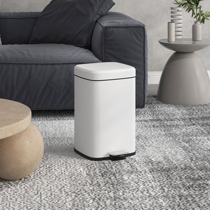 20L Kitchen Bin Pedal Bin Stainless Steel with Soft-Close Lid, Compact, Removable Inner Bucket, 28L x 35W x 45H cm, White