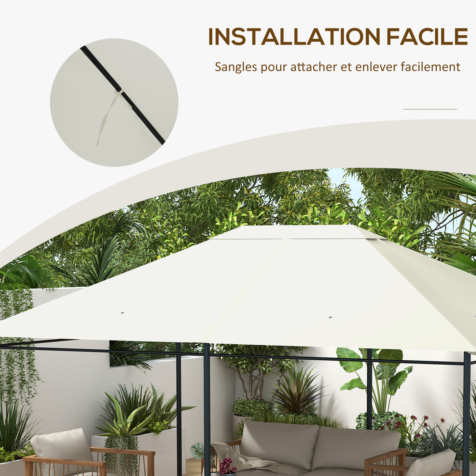Replacement Canopy Cover for Gazebo Garden Tent Roof Polyester Fabric High Density 180 g/m² Anti-UV 3 x 4 m Cream