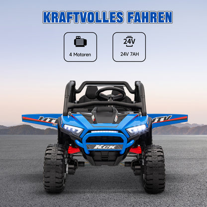 Kids Electric Car, 24V 5-7 km/h Off-Road Vehicle with Music Connection, Children's Vehicle with 2.4G Remote Control, Headlights, Horn, Electric Vehicle for Kids 3-8 Years, Blue