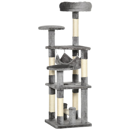 Cat Tree Cat Scratching Post Cat Play Tower Cat Climbing Tree Scratching Post Hammock Gray L40 x W40 x H132 cm