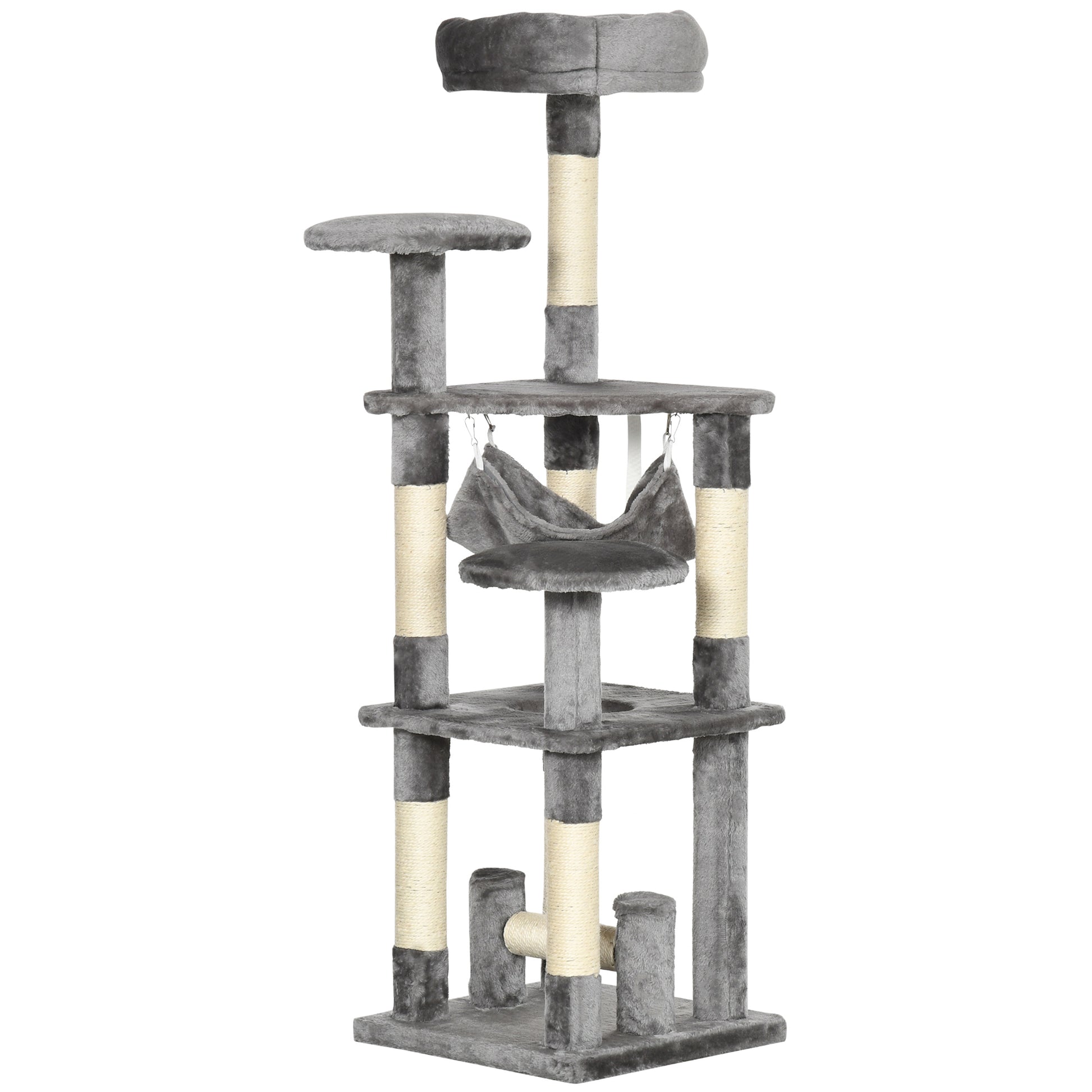 Cat Tree Cat Scratching Post Cat Play Tower Cat Climbing Tree Scratching Post Hammock Gray L40 x W40 x H132 cm