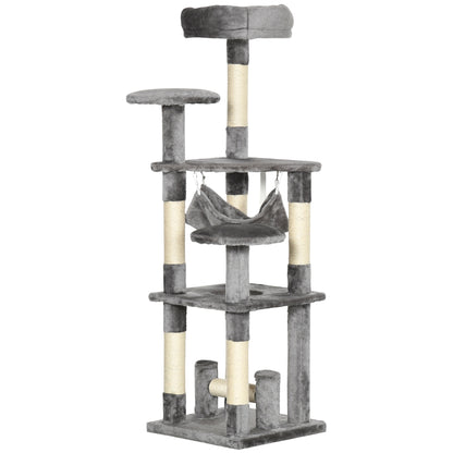 Cat Tree Cat Scratching Post Cat Play Tower Cat Climbing Tree Scratching Post Hammock Gray L40 x W40 x H132 cm