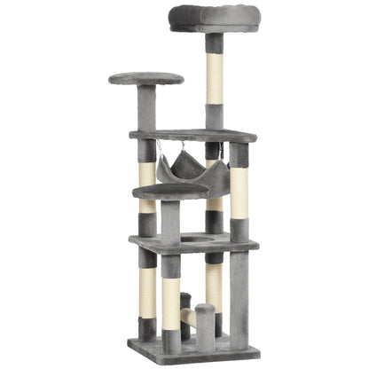 Cat Tree Cat Scratching Post Cat Play Tower Cat Climbing Tree Scratching Post Hammock Gray L40 x W40 x H132 cm