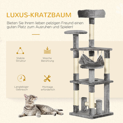 Cat Tree Cat Scratching Post Cat Play Tower Cat Climbing Tree Scratching Post Hammock Gray L40 x W40 x H132 cm