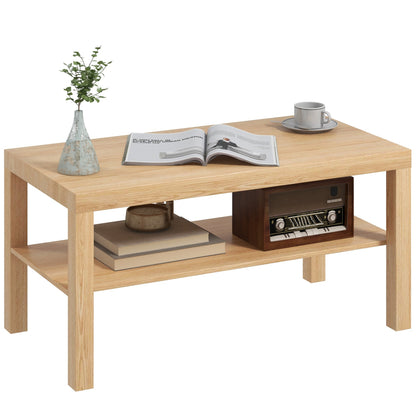 Coffee Table Low Table for Living Room with 2 Storage Shelves for Bedroom Living Room 90x45x44.5 cm Natural