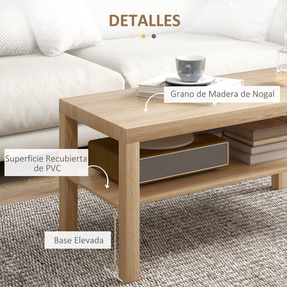 Coffee Table Low Table for Living Room with 2 Storage Shelves for Bedroom Living Room 90x45x44.5 cm Natural